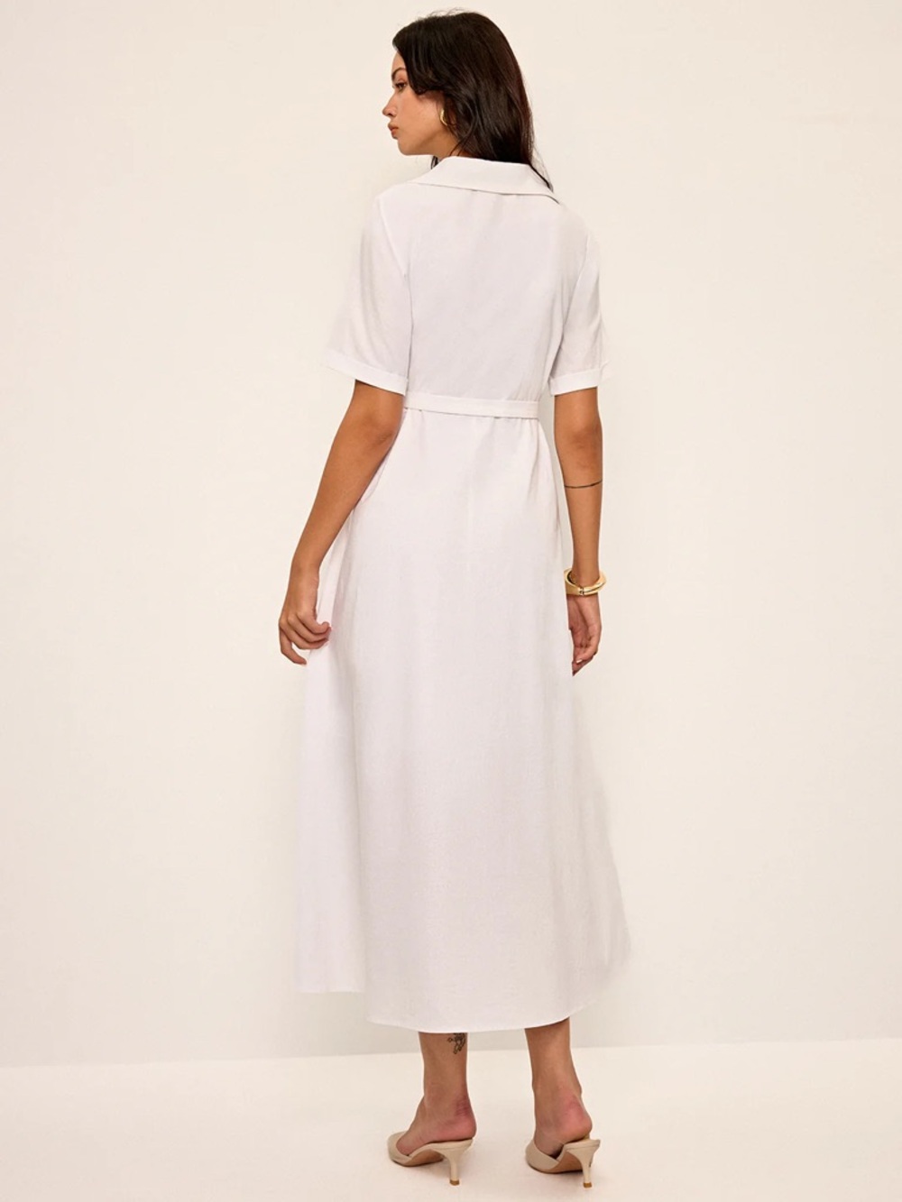 52 Linen & Blend Belted Pleated Shirt Dress - Picture 6 of 6